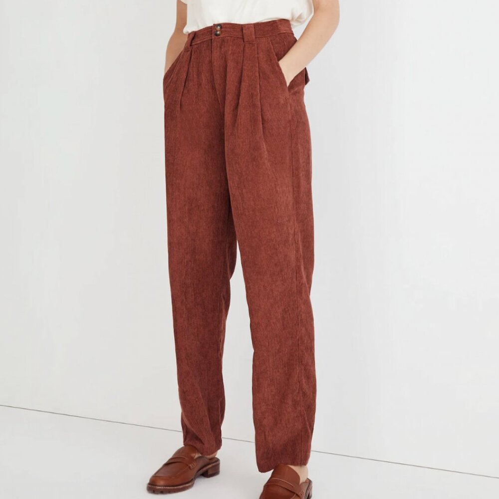 Madewell Corduroy High-Rise Tapered Pants in Dusty Redwood